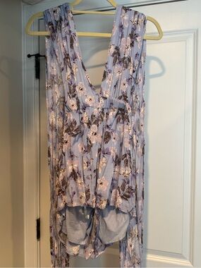 Cotton Candy Light Blue & Lavender Floral Ruffled Top